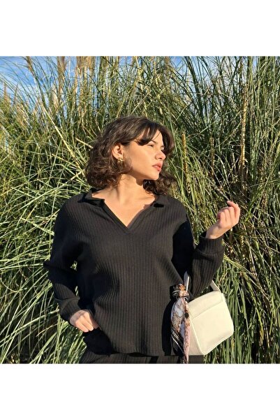 BİGÜMEX Women's Corded Fabric V-Neck Knitwear Top