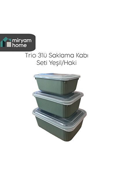 Dünya Plasik Miryamhome Trio – Set of 3 Storage Containers Khaki/Green (600/1...