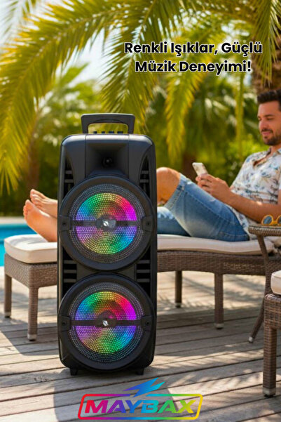 Maybax YÜKSEK BASS ÇİFT HOPARLÖR IŞIKLI MİKROFONLU KUMANDALI BT/TF/USB/FM BLUETOOTH HOPARLÖR