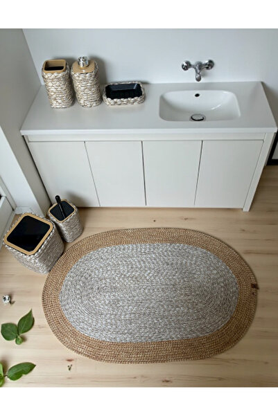 Home Inn Home Textile Natural Textured Wicker Look 6 Piece Bathroom Set – Elegant and Modern