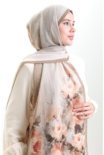 sefamerve Σάλι από φυσικές ίνες Karaca 82009-01 Καφέ καφέ με γάλα