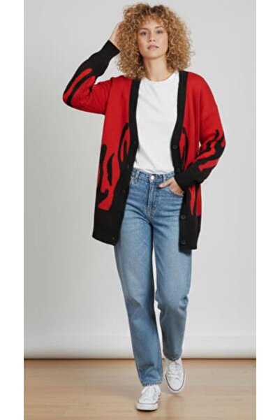 Cockatoo Women's Oversized Knitwear Cardigan Colorful Loose Block Patterned