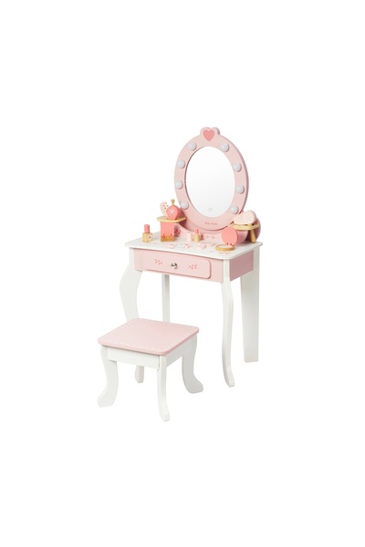 Milly Mally Kids Makeup Table, LED Mirror & Accessories, Elly Pink