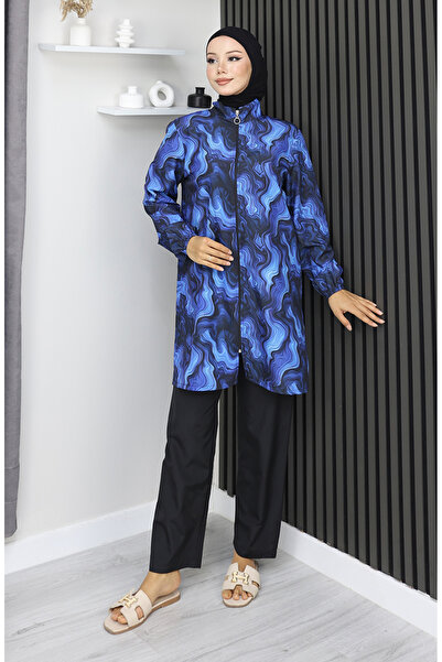 sefamerve Μαγιό Hijab Ocean Pattern Σετ 3 τεμαχίων 1903-10 Navy Blue