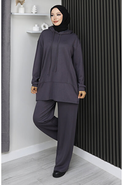 sefamerve Premium Fabric Double Hijab Set 2168-04 Anthracite