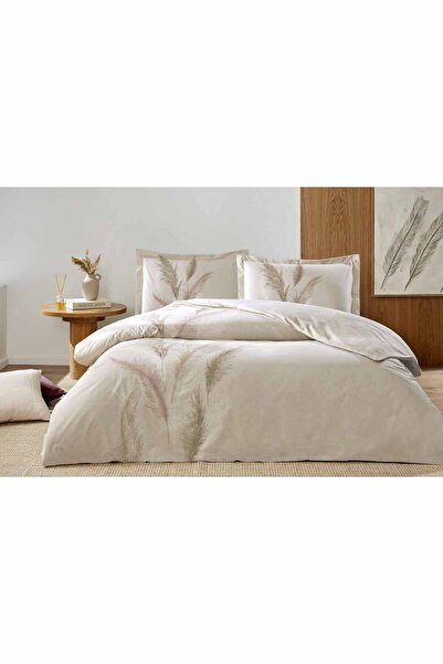 Özdilek Ranforce Single Cream Mıscanthus Bedding Set with Fitted Sheet