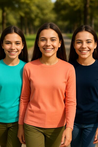 Mcr Дълъг ръкав BodyBasic Сезонни момичета момчета Дълъг ръкав тениска Badi 3 броя тюркоазен бебешки син тъмносин