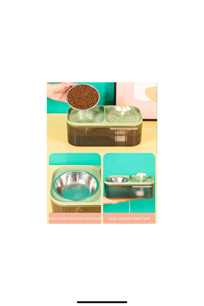 OEM Cat water fountain and bowl, 3L, Stainless steel bowl, With 3 filters, Green