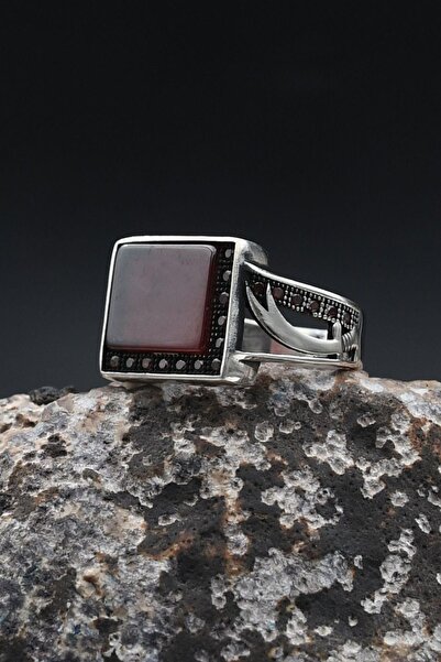 Prestige Akik Taşlı Hz. Ali Zülfikar Figürlü 925 Ayar Gümüş Yüzük 902360