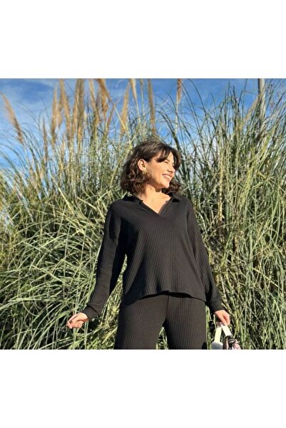 BİGÜMEX Women's Corded Fabric V-Neck Knitwear Top