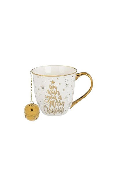 ÇIRPAN EV YILBAŞI BEYAZ ALTIN YALDIZLI BİTKİ ÇAYI KUPASI 610ML