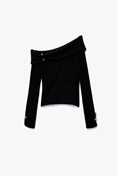 Koton Women's X Sibil Çetinkaya - Slim Fit Long Sleeve Off-The-Shoulder Blouse with Accessories 6Wak80121Pk