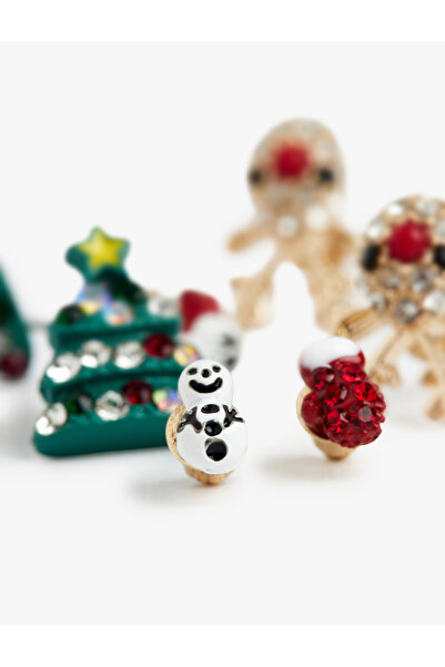 Koton Çok Renkli Taş Detaylı Yılbaşı Temalı 4'lü Küpe Seti