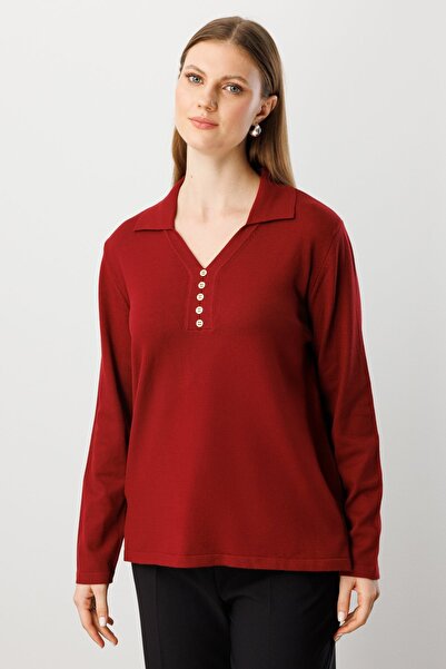 ON Polo Neck Ornamental Buttoned Knitwear Sweater