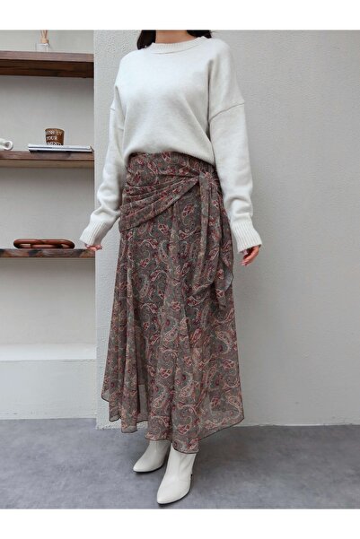 ESRAHELVACI Ethnic Pattern Tie-Up Chiffon Skirt