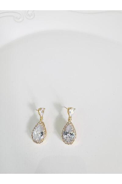 DEVİ fashion Damla Zircon Stone Premium Evening Dress Earrings 3 cm