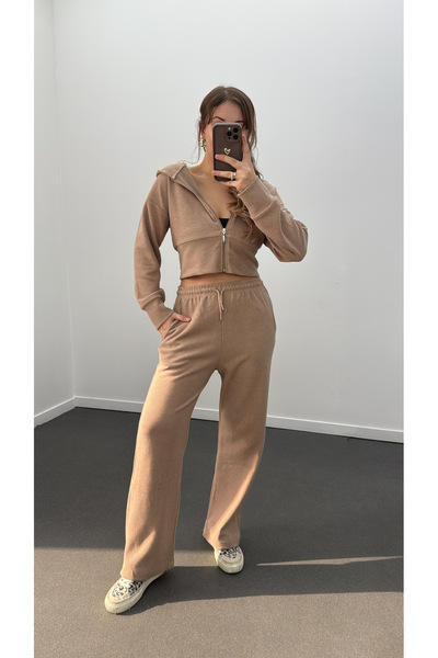 Narferita Bianca Fitilli Triko Crop Hırka Eşofman Takım