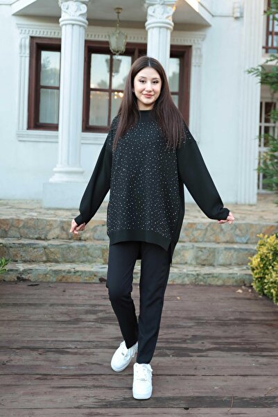 Hülya Keser Taş Baskı İşlemeli Tunik - Siyah