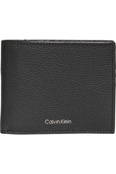 Calvin Klein Ανδρικό δερμάτινο πορτοφόλι με ίσιο μαύρο χρώμα με θήκη για μετρ...