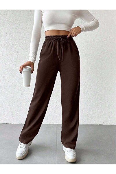 Miyalon Γυναικείο παντελόνι με ελαστική μέση με ρίγες στο πλάι και τσέπες, μαύρο unisex φαρδύ παντελόνι με φαρδύ πόδι