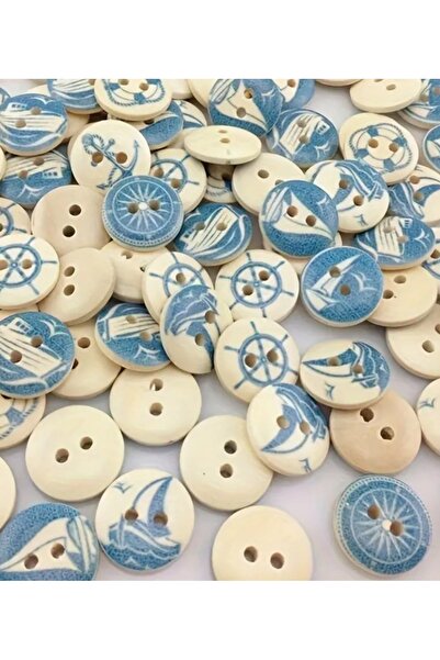 chibi 10 Pieces Blue Sailor-Themed Boy/Baby/Amigurimi Wooden Button Set (1.5 cm)