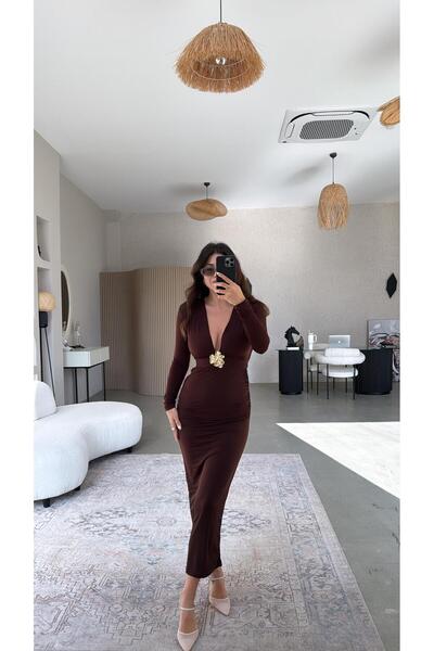 Buket Teke Brown Gold Buckled Sandy Dress