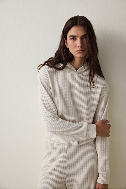 Penti Φούτερ με κουκούλα με πλεκτή λεπτομέρεια εκρού