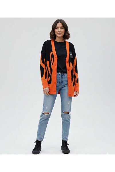 Cockatoo Women's Oversized Knitwear Cardigan Colorful Loose Block Patterned