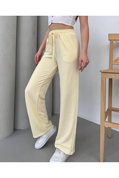 GAMZELİRENKLERİM Stripe Patterned Loose-Leg Pants with Lycra for Comfort