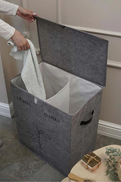 ALAS 2-секційний компактний кошик для білизни з кришкою - складаний, міцний, 100 л, 53 x 33 x 60 см