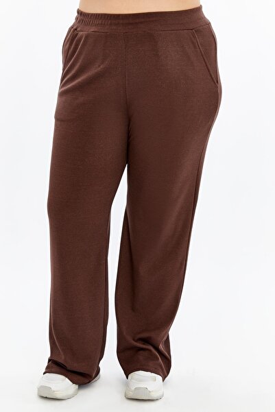 RMG Relaxed Fit Plus Size Basic Trousers Brown