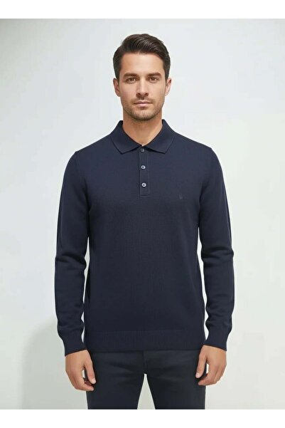 uppstairs Pulover pentru bărbați, albastru marin, cu guler polo