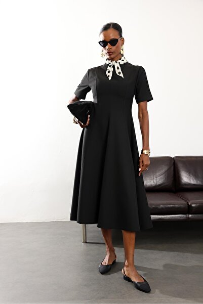 5in1Canpolat Black Short Sleeve Godeli Tok Dress 05174