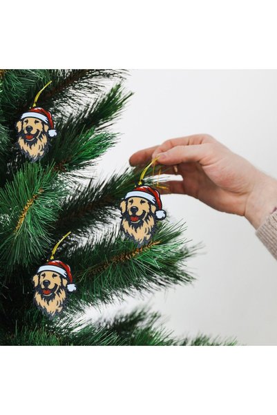 TERARYUM SEPETİM Golden Retriever Dog with Christmas Hat - Pine Tree Ornament...