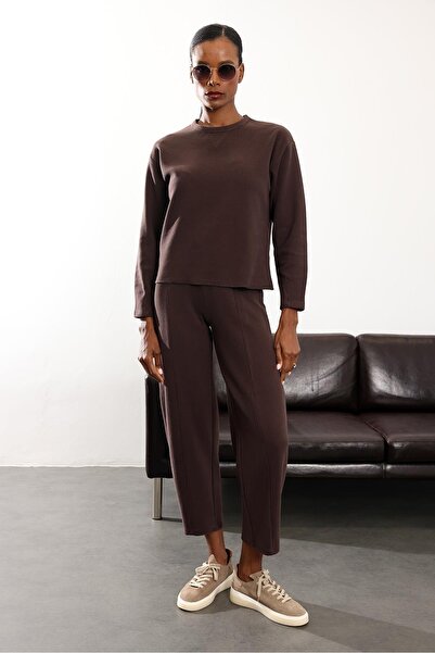 5in1Canpolat Brown Carrot Pattern Tracksuit Set 17227