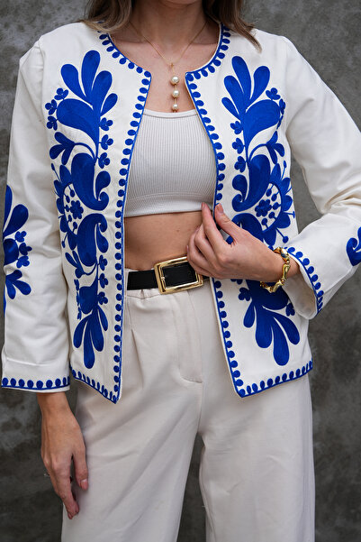 FancyWorld Blue Patterned Embroidered Vintage Jacket