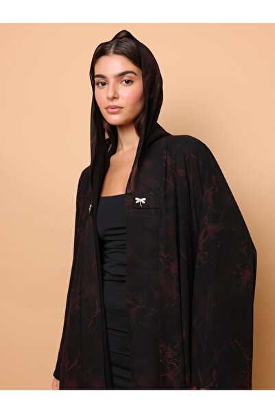 IKKXA Midnight Red Floral Printed Abaya
