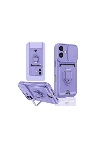 magicool حافظة آيفون 16 من السيليكون مع حامل بطاقات وحلقة - أرجواني