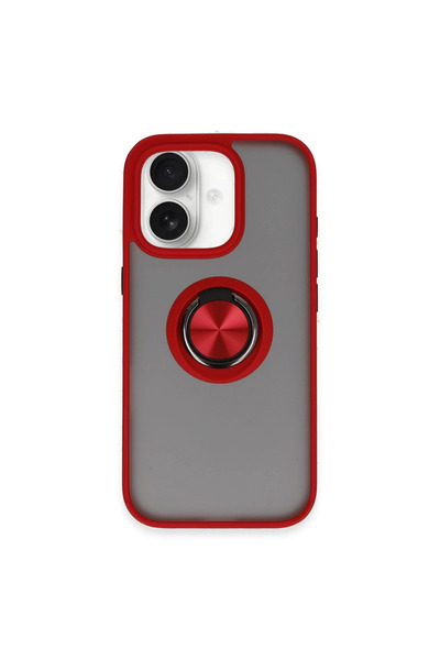 magicool غطاء سيليكون لهاتف آيفون 16 مع حلقة مونتريال - أحمر