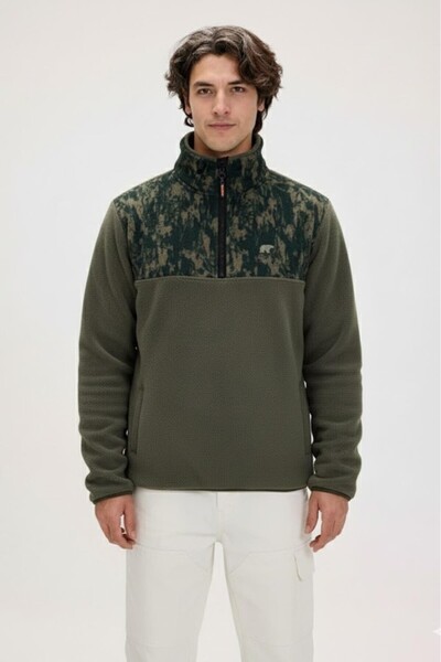 Bad Bear Men's Khaki Fleece Half Zip Fleece Too Much Half Zip