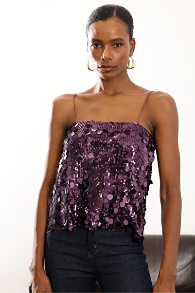 5in1Canpolat Purple Sequin Strap Blouse 071777