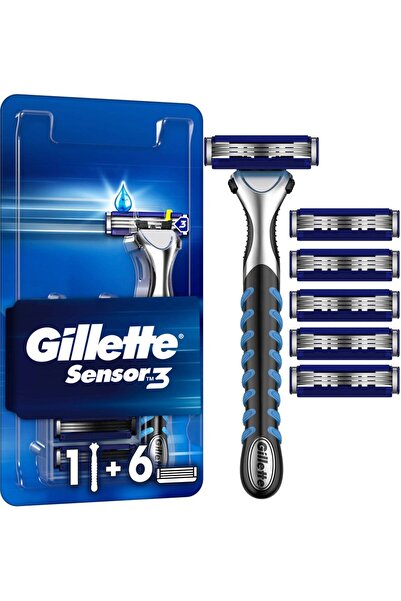 Gillette Sensor3 Tıraş Makinesi - 3 Bıçaklı, Kayganlaştırıcı Bant ve Oynar Başlık ile, 1 Adet + 6 Yedek Bıçak