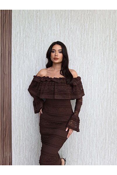 ESRAHELVACI Madonna Collar Ruffle Lace Midi Dress