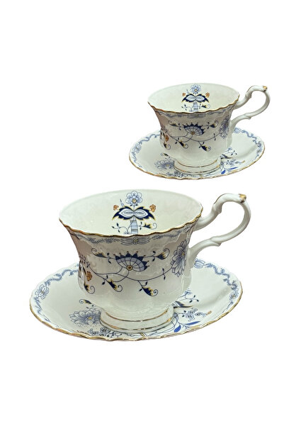 JOVY Vintage Royal Porcelain Service, 2 Cups and Saucers, BLUE GARDEN