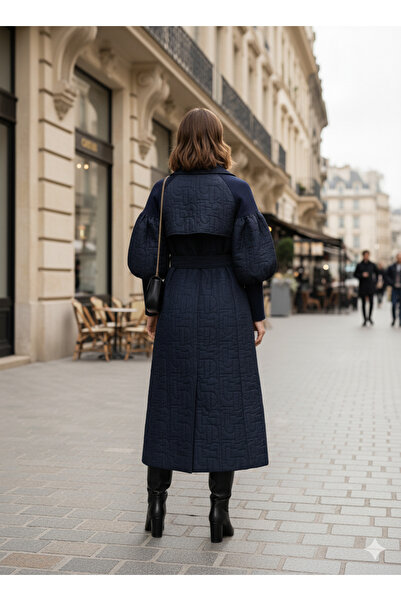 Ceremony Cap with Ribbed Detail on the Shoulders and a Belt at the Waist