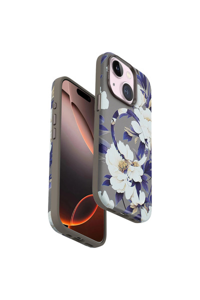 AL - KAR TİCARET غطاء ماج سيف من سلسلة الزهور لهاتف آيفون 15 من ون جيف - رمادي
