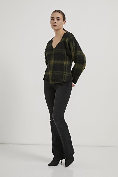 Arma Life Armalife 4796 V-Neck Plaid Casual Knitwear Women's Sweater