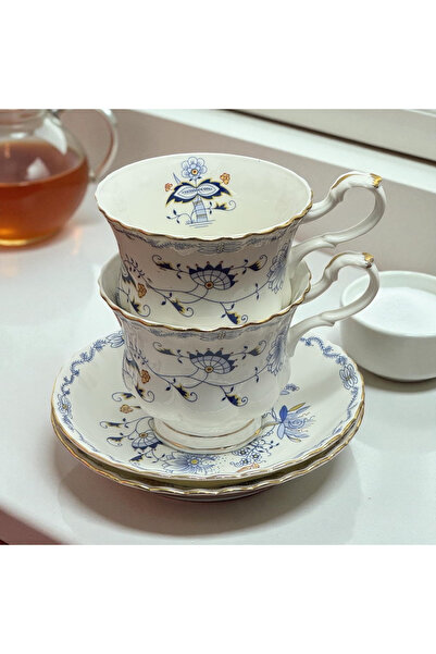 JOVY Vintage Royal Porcelain Service, 2 Cups and Saucers, BLUE GARDEN