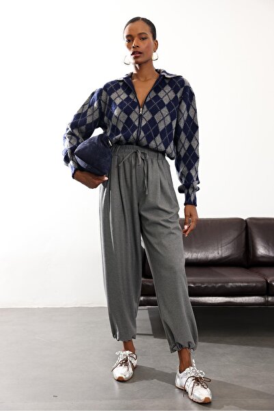 5in1Canpolat Gray Elastic Waist Fabric Trousers 2006