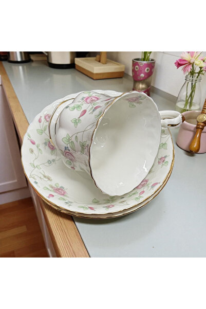 JOVY Vintage Royal Porcelain Service, 2 Cups and Saucers, PINK BLOSSOM